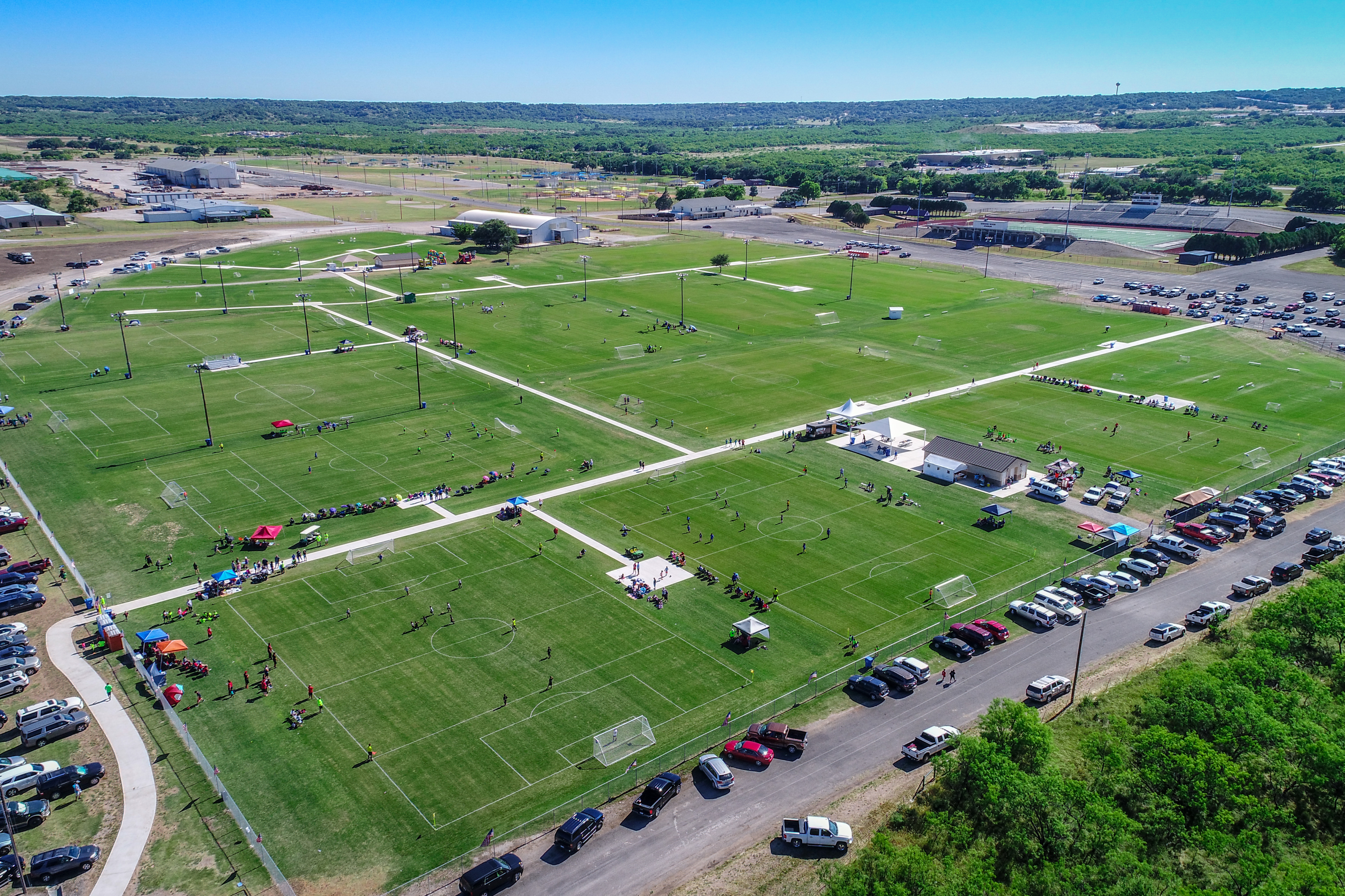 aerial view of soccer fields